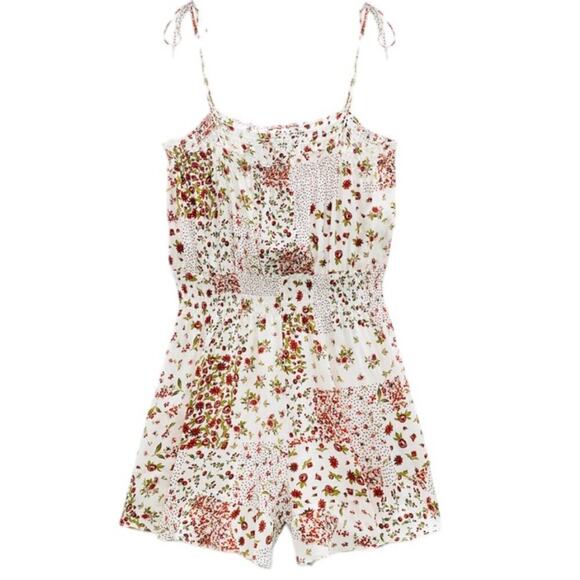 New Zara Patchwork Floral Print Playsuit Romper Size Medium - Picture 16 of 16